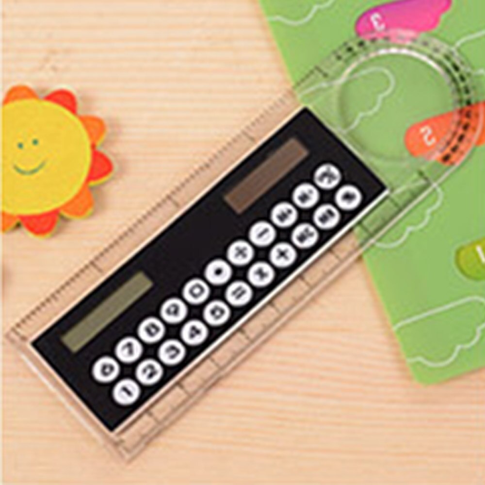 10cm mini ultra-cienki linijka kalkulator na baterię słoneczną lupa wielofunkcyjne Calculadora artykuły biurowe: czarny