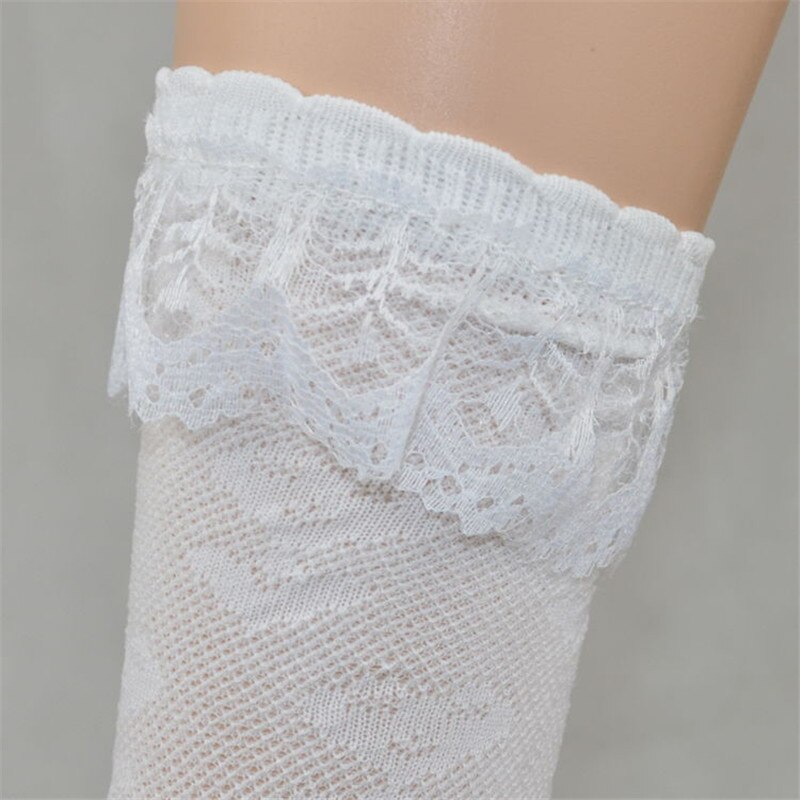 5pairs Trim Frilly Ankle White Lace Socks Toddlers Kids Girls School High Knee Socks with White Ruffle Lace 3-8 years