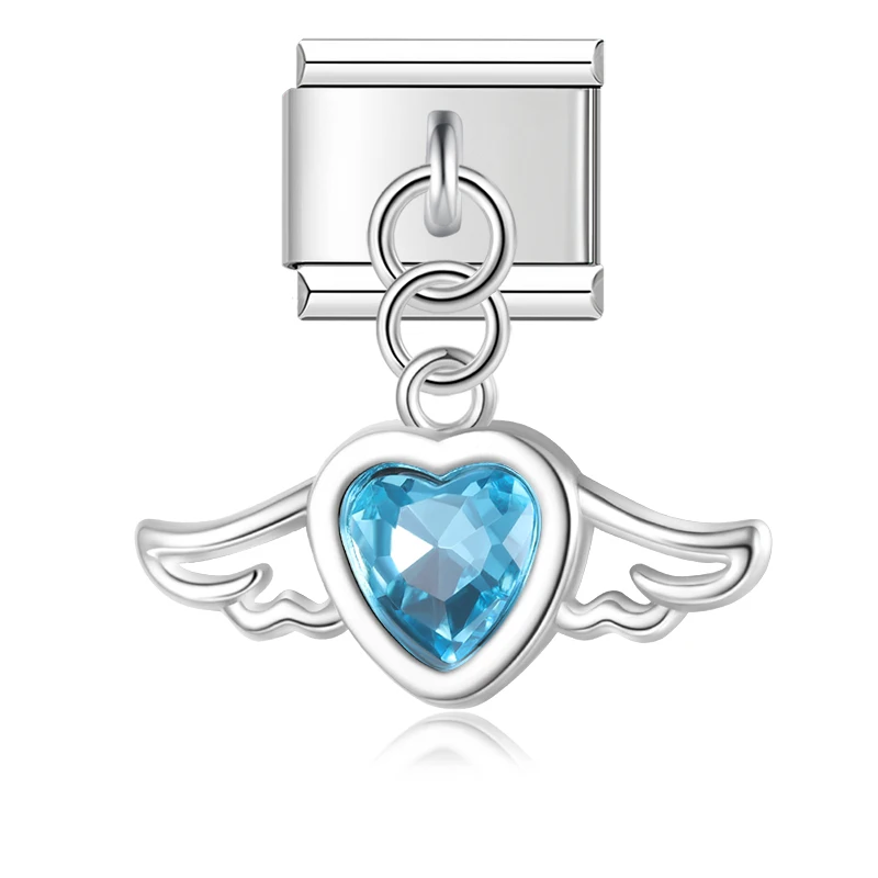 Hapiship nudo de lazo alas de Ángel brillante CZ enlace italiano encanto ajuste 9mm pulsera de acero inoxidable fabricación de joyería DIY DJ652: Rodio plateado