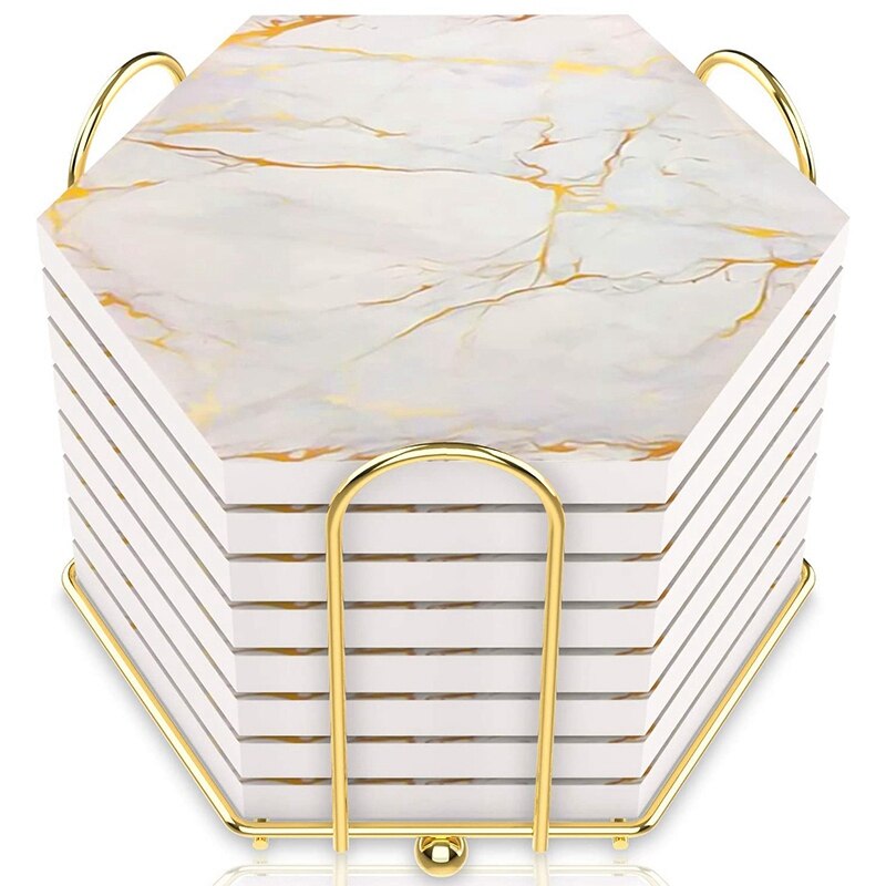 8 PC Coasters for Drinks Absorbent with Holder Marble Ceramic Coaster Set Super Absorbent and Cold Drink: Default Title