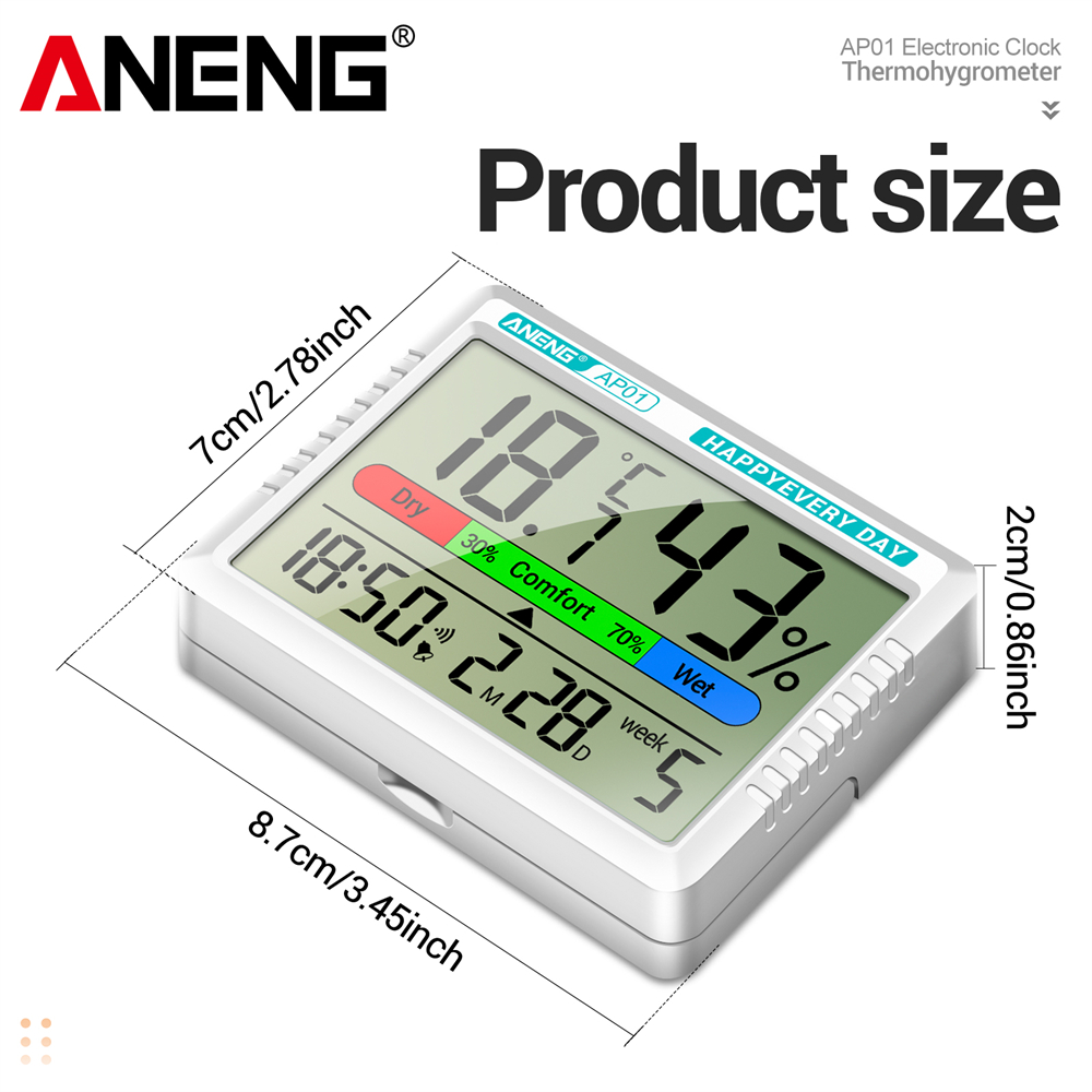 ANENG AP01 LCD Digital Thermometer Hygrometer Indoor Room Temperature Humidity Meter Alarm Clock Weather Station For Home