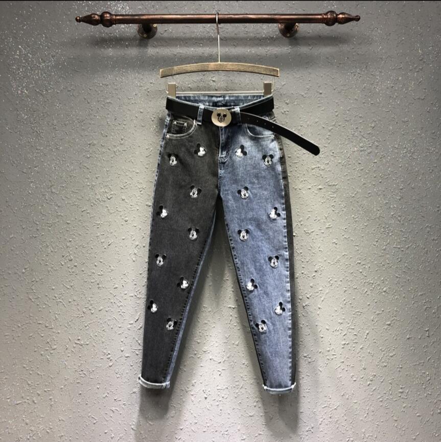Printemps/été lourd dessin animé souris brodé jean personnalité étudiant Harem pantalon femmes mince Denim pantalon: XXL