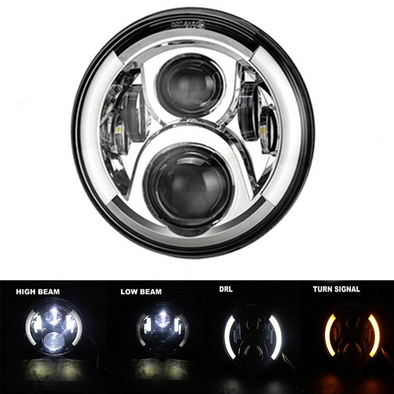 Motorcycle 7 inch LED Headlight for Harley Touring Ultra Classic Electra Street Glide Road King Yamaha Motorcycle Headlamp: Type L
