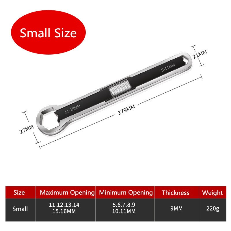 Multi-function Adjustable 5-27mm Metric Wrench Set Gear Torque and Socket Wrench Set Nut Tools for Repair A Set of Wrench: Small Size