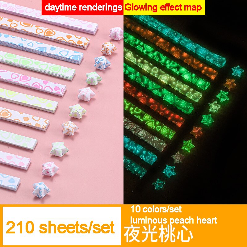 210 Sheets Luminous Origami Stars Paper Strips Lucky Color Star Decoration Folding Paper DIY Hand Crafting Crafts Arts Supplies: Heart-210sheets