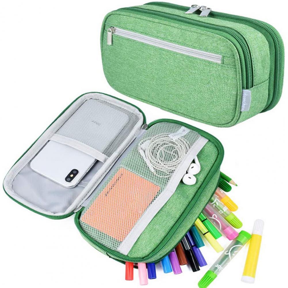 Pen Bag Waterproof Easy to Grasp Canvas Three-layer Pencil Case for School
