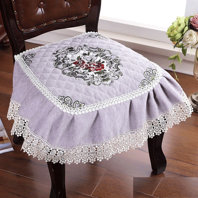 European Style Lace Chair Cushion Chenille Dining Chair Non-Slip Pads Breathable Thickened Universal Seat Mats Banquet Wedding C