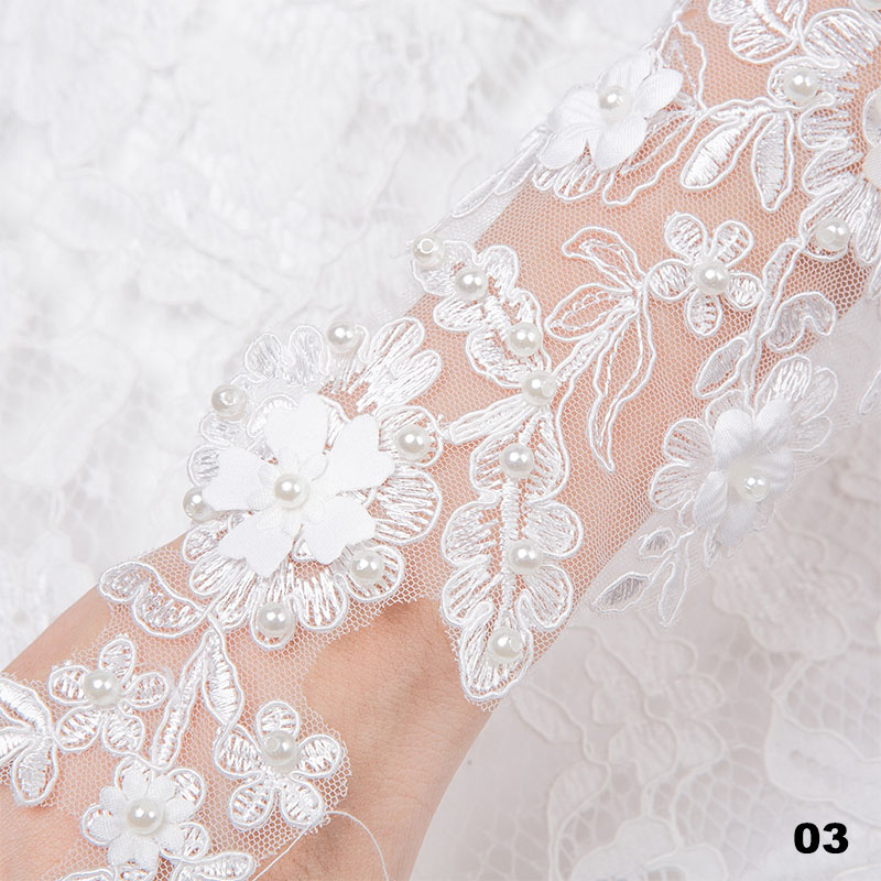1 par hvide lange blonder brude brudehandsker fingerløs brudekjole billigt tilbehør rhinestone simuleret perle dekoreret: Stil 3