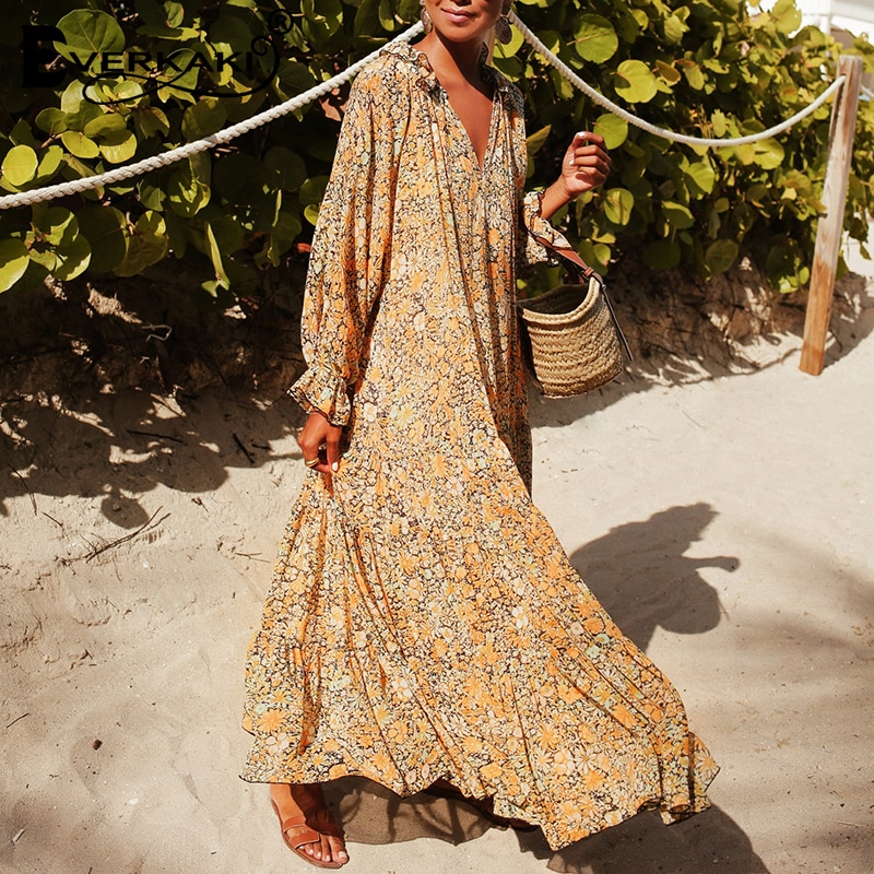 Everkaki Boho robes longues femmes imprimé fleuri ... – Grandado