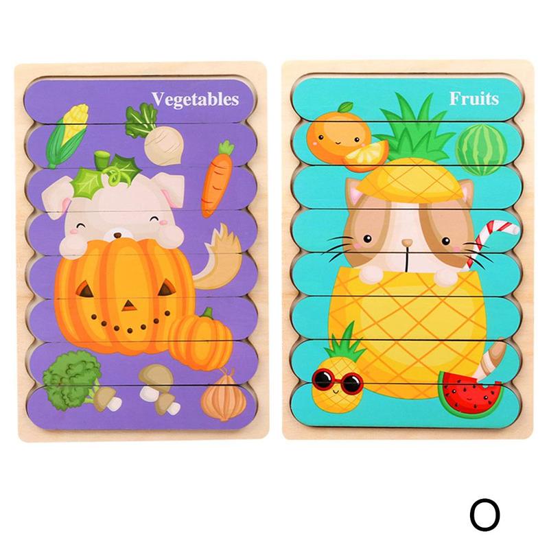 1pc Kids Wooden Toy Double-sided 3d Puzzle Stories Strip Puzzle Stacking Jigsaw Montessori Toy for Children Education: O