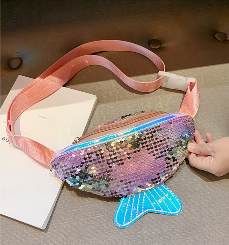 Riñonera de lentejuelas a la para niñas, bolso de cintura para niños, cinturón de pecho