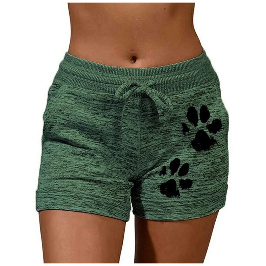 Mode Shorts Vrouwen Sneldrogende Toevallige Sport Shorts Footprint Print Elastische Fitness Thuis Korte Broek: GN / L