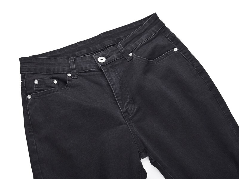 negro icono Hombres estilo ceñido rasgado Jeans Hiphop Bordado de letras agujero roto hombre Casual Jeans pantalones vaqueros
