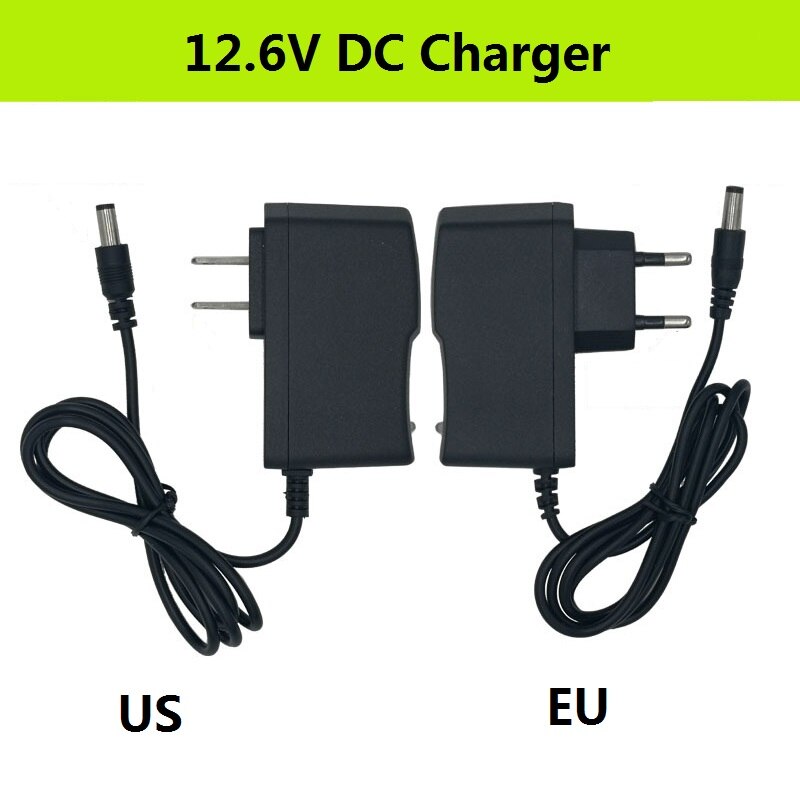 12.6V 2A Lithium Battery Charger 12.6V 1A EU US Plug DC 5.5MM*2.1MM 100-220V 1m 18650 Lithium Li-ion Battery Wall Charger