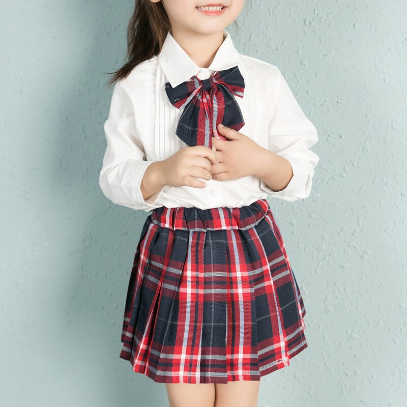 Conjunto de 2 unidades de ropa para niña pequeña, trajes escolares, faldas plisadas, camisas blancas para niña, faldas a cuadros, uniforme escolar de princesa