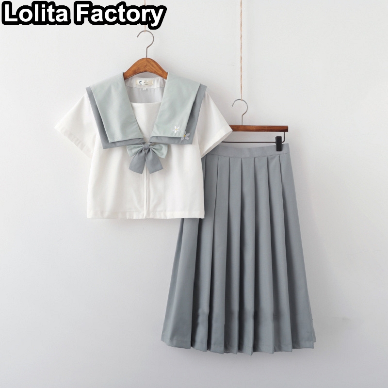 Summer Japanese Women girl student JK uniform suits Short/long Sleeve jacket School Uniforms college style Sailor Suit Sets: style 1 Short sleeve / M