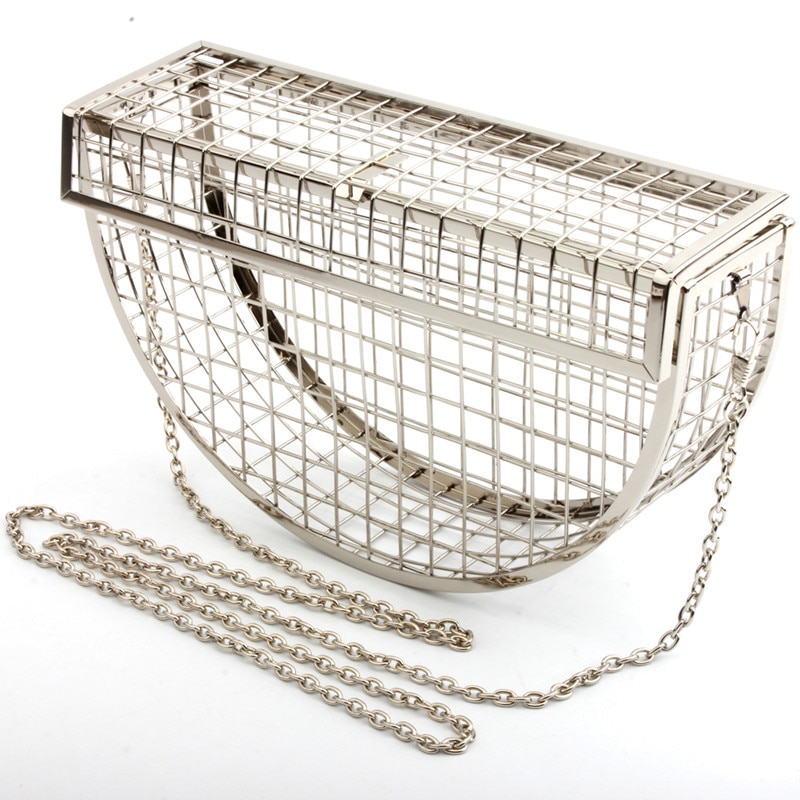 Metalen Halfronde Lege Lege Avondtasje Schouder Messenger Chain Avondtasje Persoonlijkheid Mini Kooi Tas Portemonnees En Handtassen