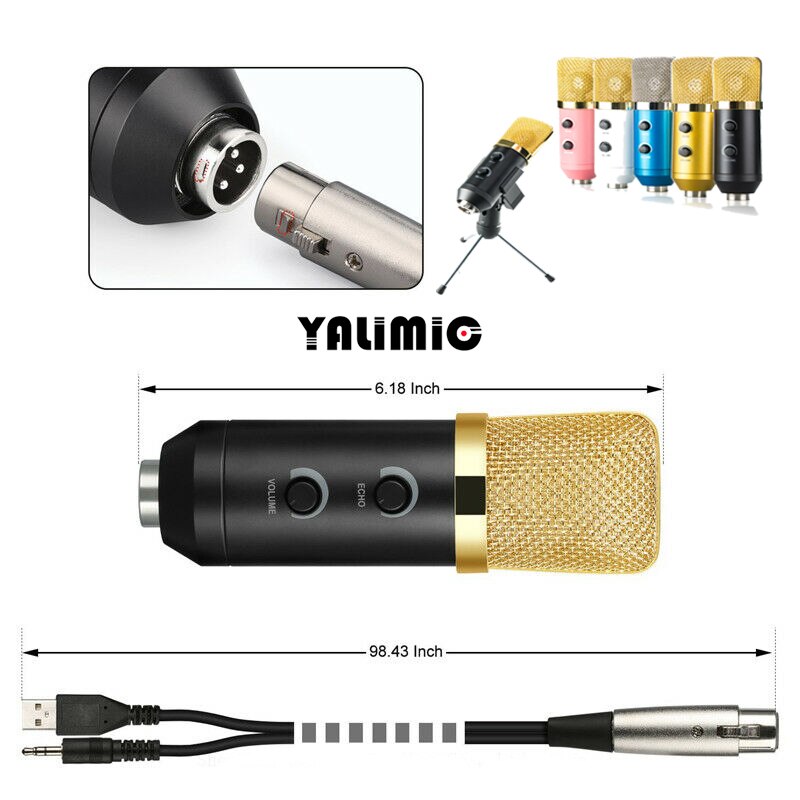 MK-F100TL micrófono con cable micrófono condensador USB grabación de sonido micrófono con soporte para chatear Karaoke Laptop Skype