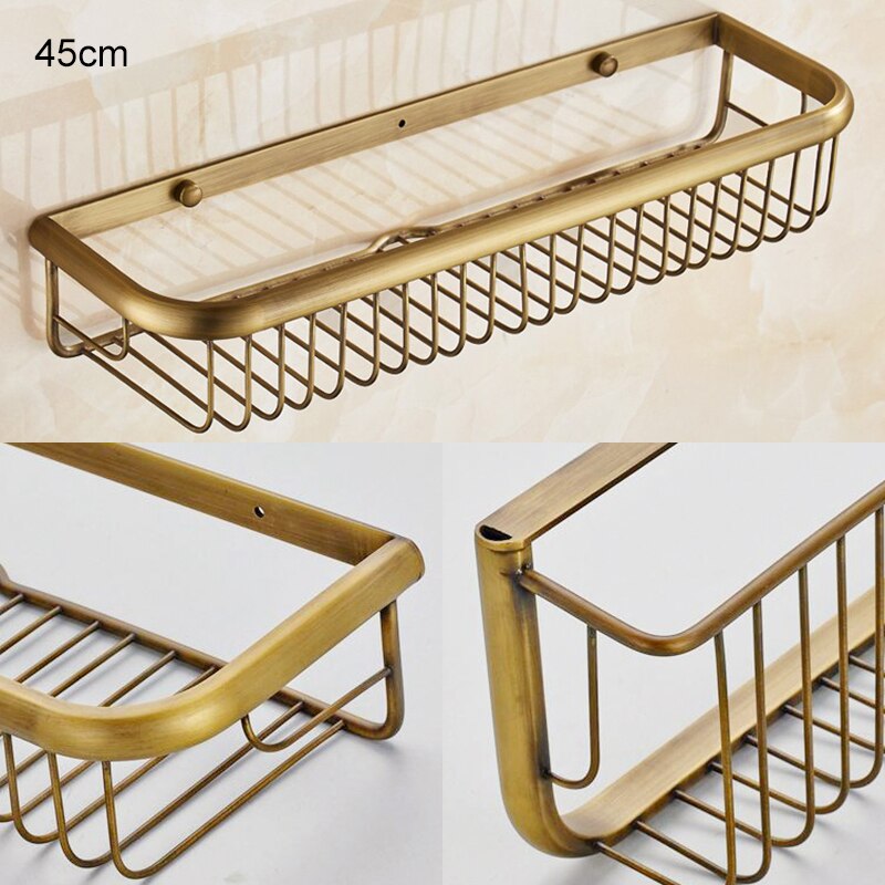 Bathroom Shelf Antique Bronze 45cm/30cm Shampoo Holder Bath Storage Bath Wall Shelves Rectangle Copper Shelf Bathroom Hardware