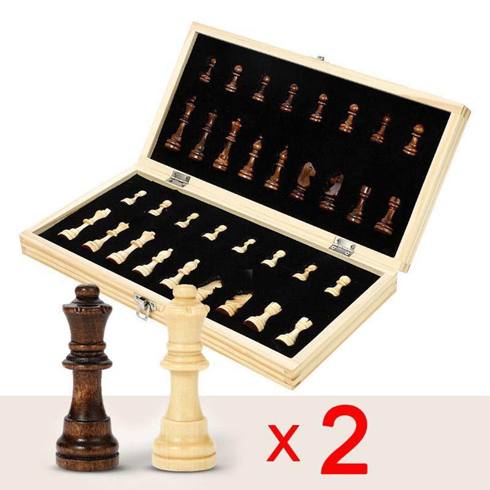 Pro Competitive Tournament 18" XL Large Handcrafted Wooden Carved Chess Set Board & 32+2 Pieces Chessmen Folding Wood Board