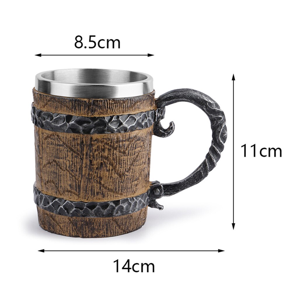Viking Wood style Beer Mug Double Wall Insulated Beer Cup Wine Tumbler Tea Milk Coffee Cup Bar Drinking Christmas: H