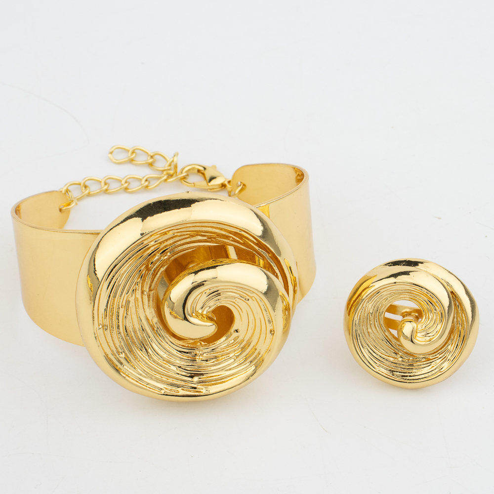 Dubai Big Sieraden Set Voor Vrouwen Bruiloft Bruid Ketting Brazili Vergulde Collor Oorbellen Armband Ring Voor Party