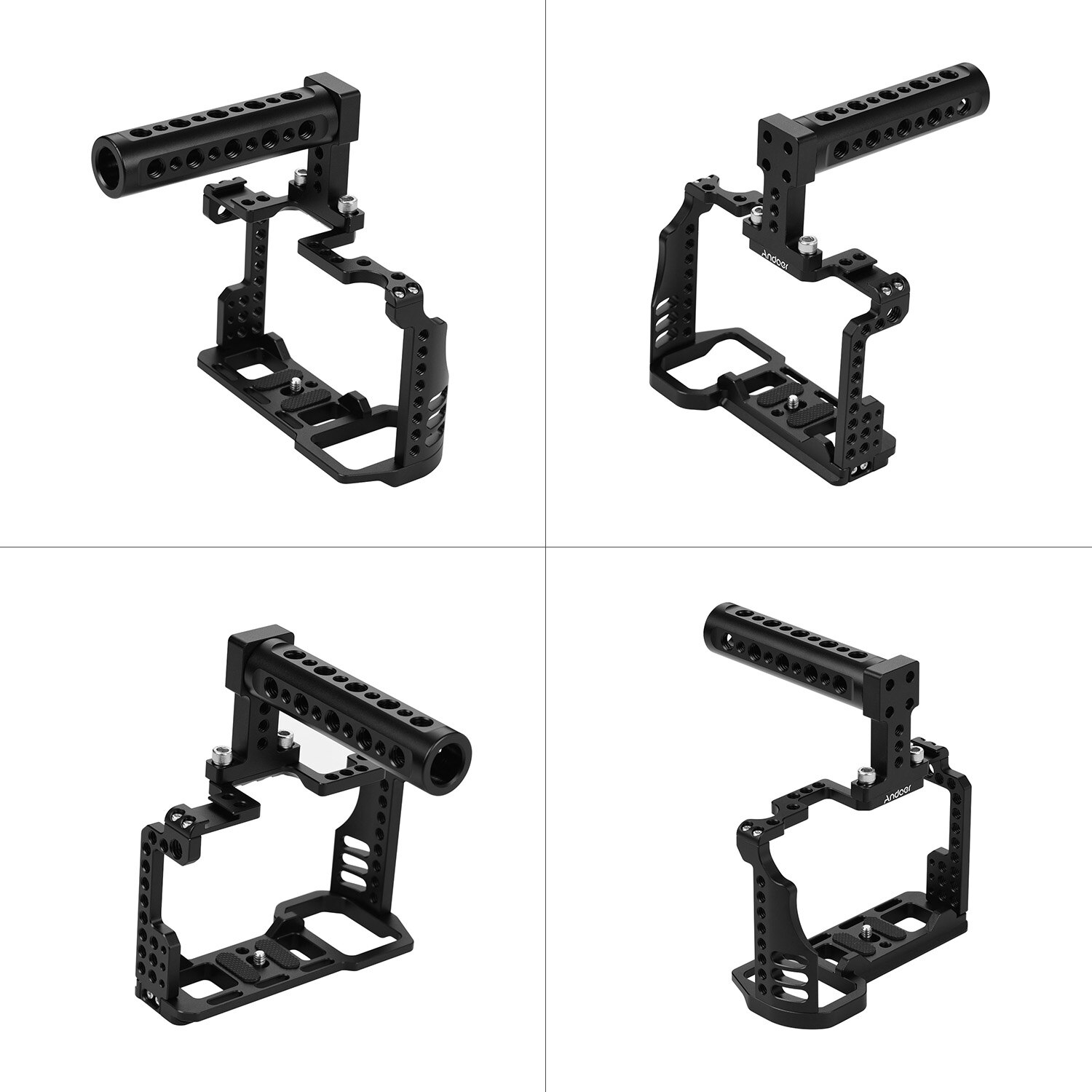 Andoer Video Camera Cage + Top Handle Kit Aluminum Alloy with Cold Shoe Mount 1/4 Inch 3/8 Inch Screw Holes for Sony A7R4 A7R IV