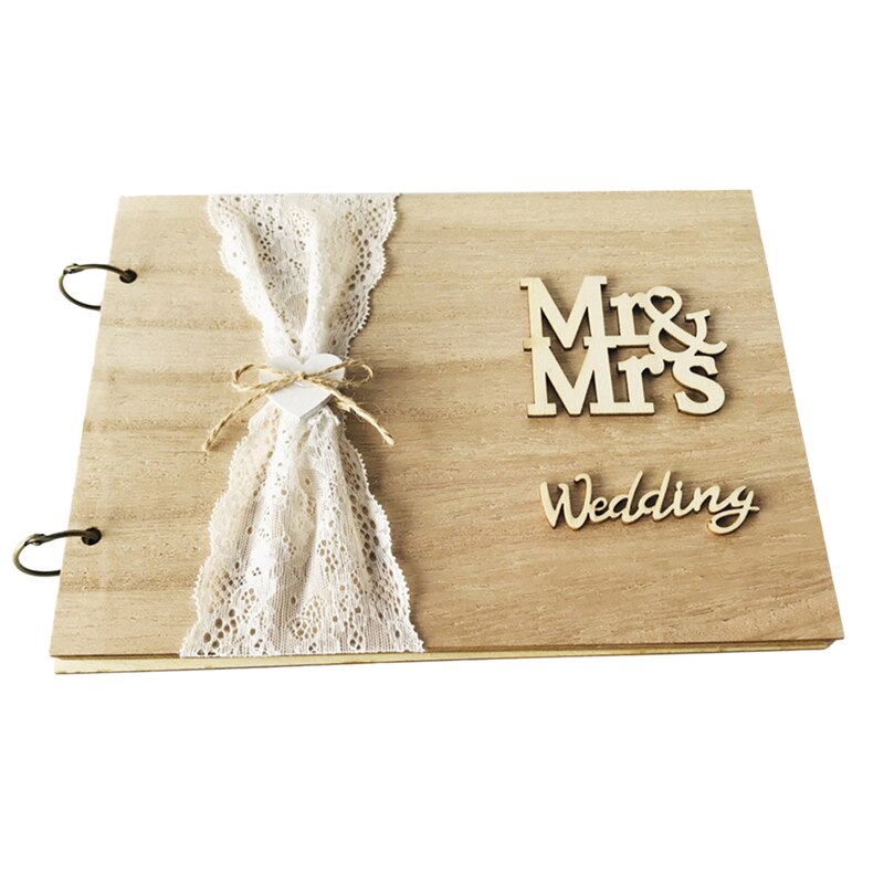 Wedding Guest Book Wedding Signs Wood Wedding Signature Guest Book Mrs Mr Photo Frame Wedding Decoration 10/20/30/40 Pages: Wood  white 10