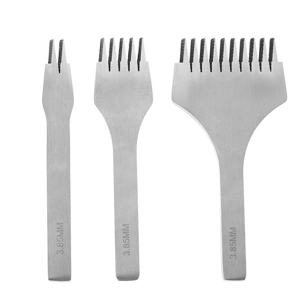 Punzón de cuero francés de corte plano oblicuo, herramientas de arte para tallado, afilado, de cuero, bricolaje, Europa, 3 uds.: teeth space 3.85