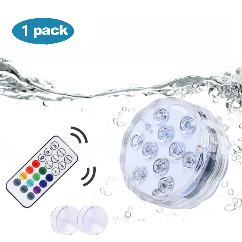 10 LEDs Waterproof Remote Controlled RGB Battery Operated Submersible Underwater Pool Lights For Outdoor Garden Party Decoration