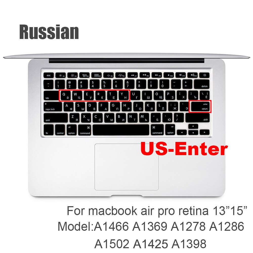 Russische Siliconen Toetsenbord Cover Beschermer Voor Macbook Air13/12 /15/16pro Touchbar A1706/A1466A1708/A1990/A1398/A2289/A1932/A2141: US13 15 Air pro(old)