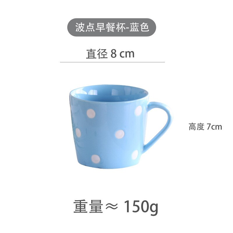 Tazas de café de lunares de 200ml, taza de leche, cerámica creativa, para el hogar, color rojo y rosa: Blue
