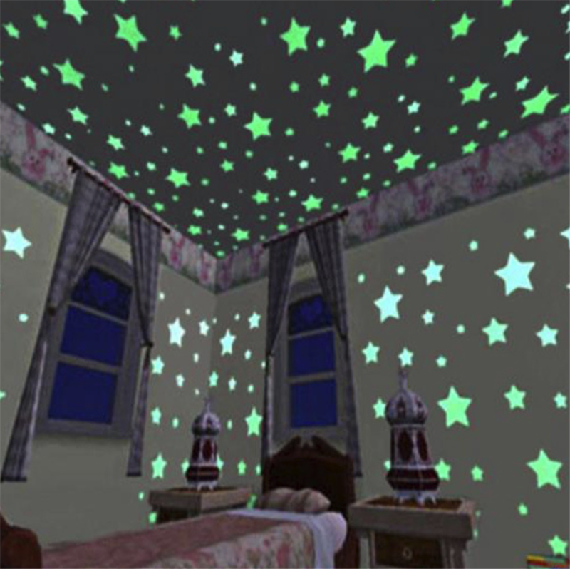 50pcs/bag 3cm Luminous Star Stickers Bedroom Sofa Fluorescent Painting Toy PVC stickers Glow in the Dark Toys for kids