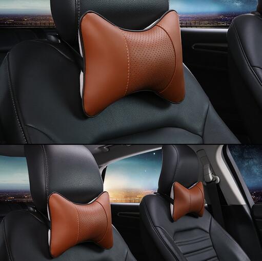 2 Pieces Car Red Wine PU Leather Headrest Neck Pillow Car Head Neck Pillow Seat Back Support Cushion