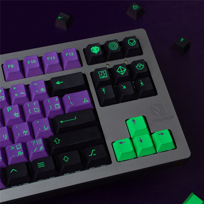 EVA-01 para teclado mecánico, teclas PBT de 137 teclas, perfil Cherry DYE-Sub para interruptor MX con barra espacial de 6.25U 7U