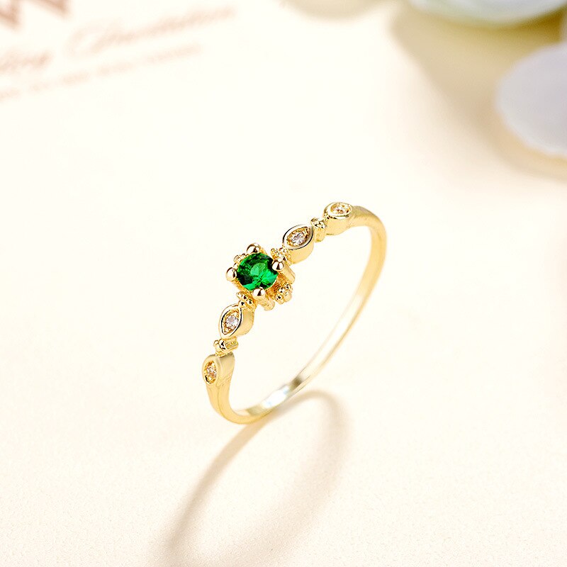 Licht Luxe Ring Set Met Zirkoon Zeer Slanke Vrouwelijke Ring Groen Zirkoon Ring