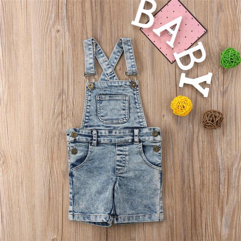 Søde børn baby piger drenge denim smækbukser romper shorts overalls outfits tøj baby dreng stropper shorts overalls denim