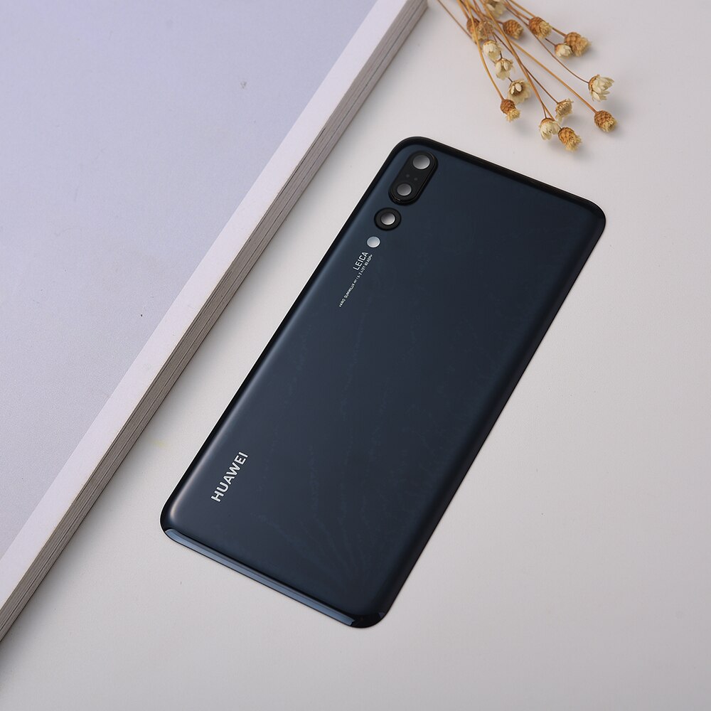 Bakpanel original huawei  p20 pro batteri baklucka bakdörr hus glasfodral för  p20 pro  p 20 batterilucka + kameralins: P20 svarta