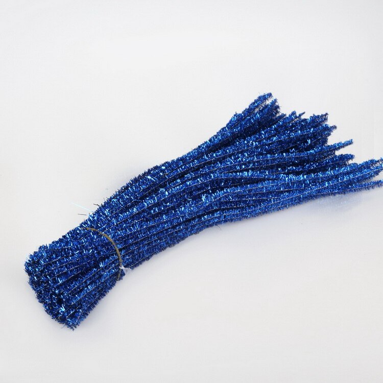 100pcs 30cm Glitter Chenille Stems Pipe Cleaners Plush Tinsel Stems Wired Sticks Kids Educational Toys DIY Craft Supplies: Royal Blue