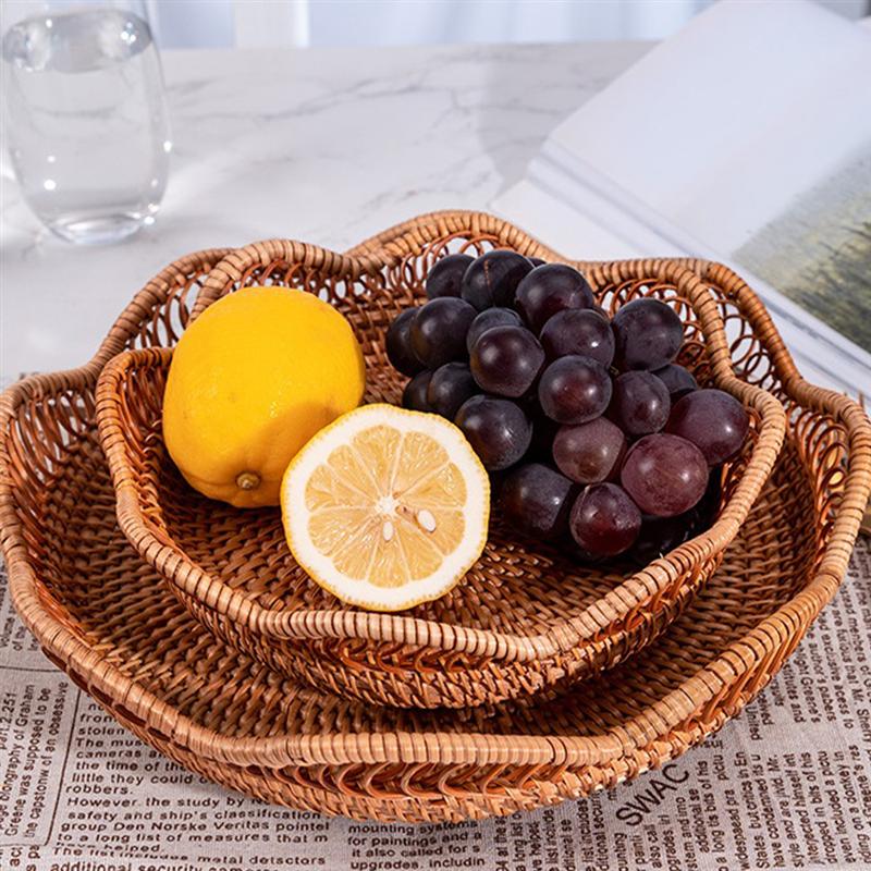 Rattan Woven Basket Shallow Weaved Storage Basket for Party And Wedding
