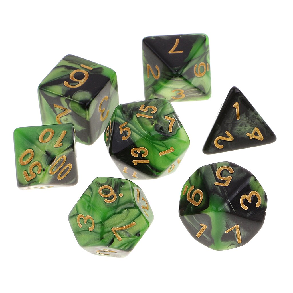 7 Pieces Polyhedral Dice Replacement Party Game Dices Supplies Board Game Dices Toys for DND RPG Board Game: Green Black