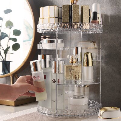 Stor størrelse makeup arrangør make up opbevaring smykker små ting parfume organisator til kosmetik akryl skrivebord makeup smykker æske: Rund