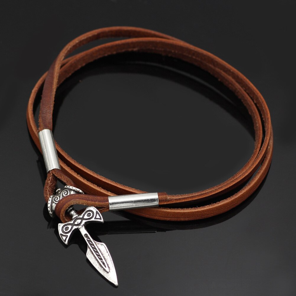 Amulette de Talos Viking en argent, en cuir marron, faite à la main