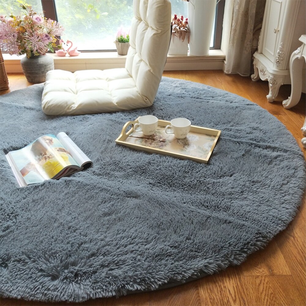 Soft Round Faux Fur Rug Carpets For Children'S Bedroom Living Room Fluffy Thermal Rug Shaggy Pile Gray Carpet Mat Bedside Mats