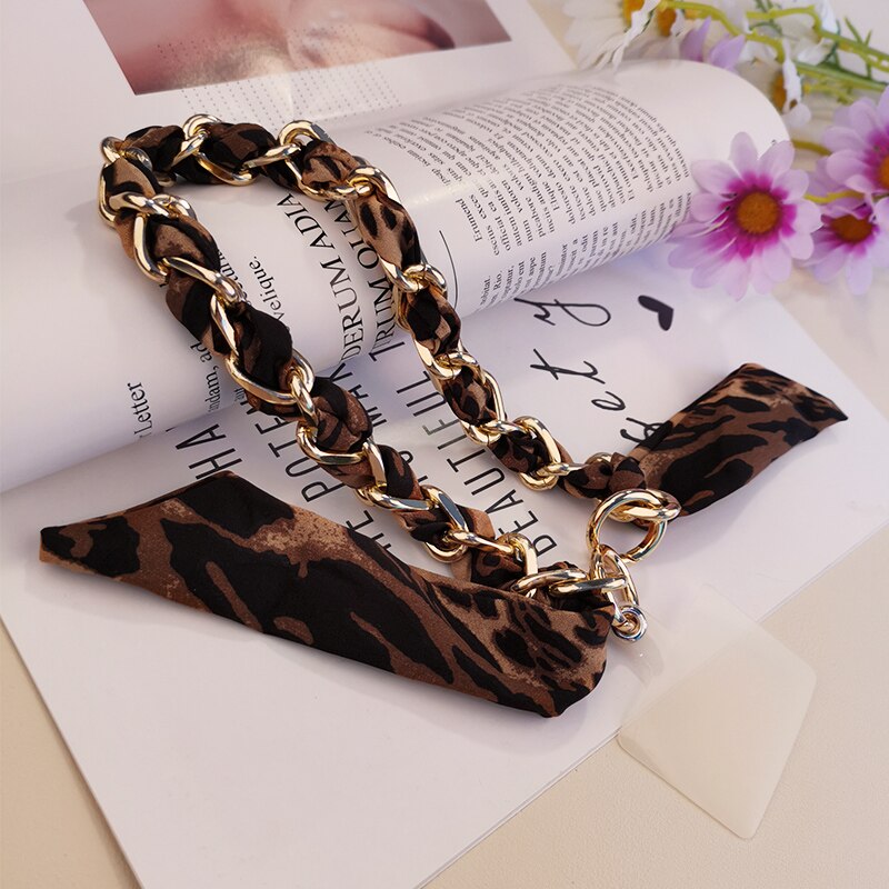 Leopard Print Silk Scarf Chain Hand Lanyard Phone Wrist Strap Anti-lost Lanyard Strap bag Anti-lost Lanyard Plush Strap Mobile: 03