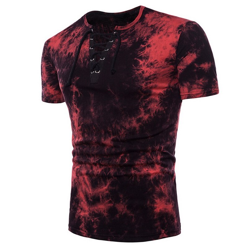 CALOFE Mannen Zomer T-shirt Zachte Hollow Korte Mouw Beachwear Top Tees Surfen Patchwork T-shirts Lace Up Tee Shirts Mannen