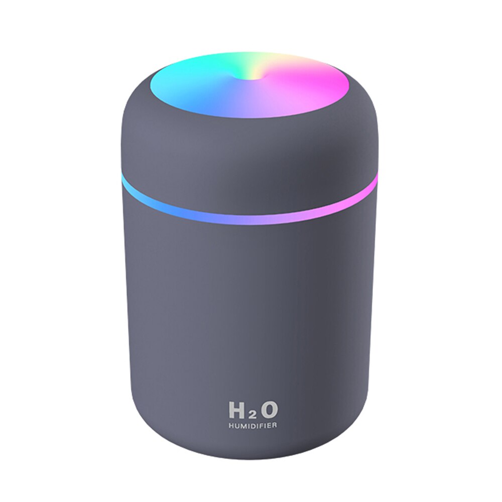 Draagbare 300ml luchtbevochtiger, usb, ultrasone dazzle cup, aroma diffuser, koele mistmaker, luchtbevochtiger en luchtreiniger met romantisch licht: Een grijze