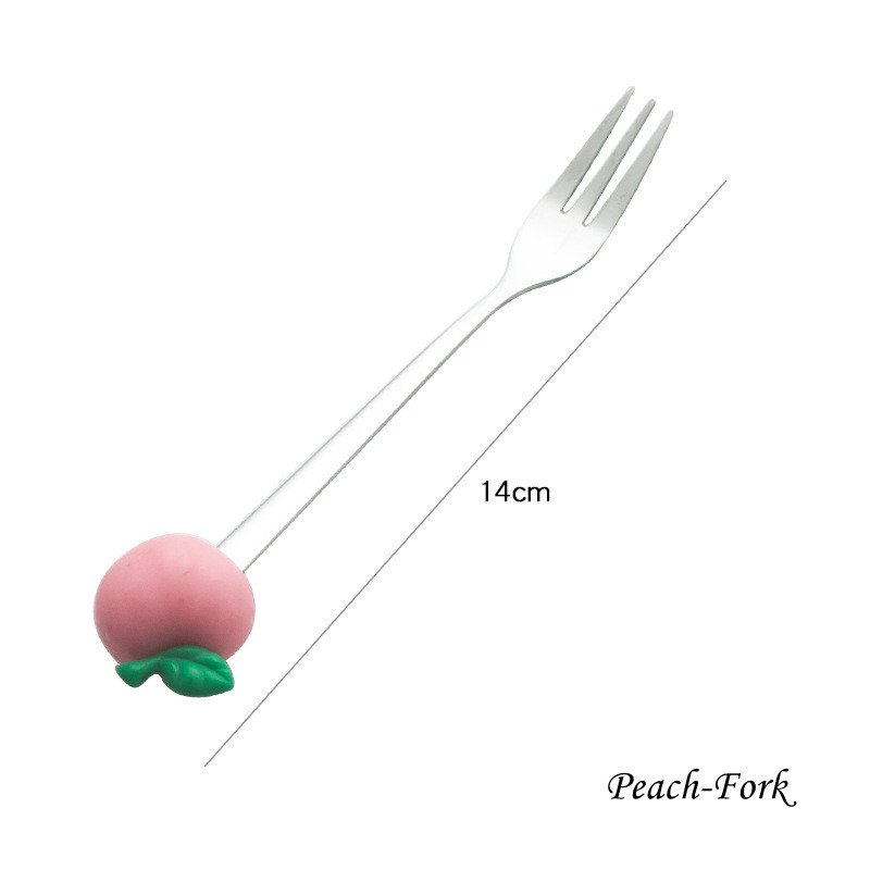 Fruit Shape Fruit Fork Spoon Silicone + Stainless Steel Fruit Fork Peach Durian Avocado Dessert Spoon: Peach-Fork