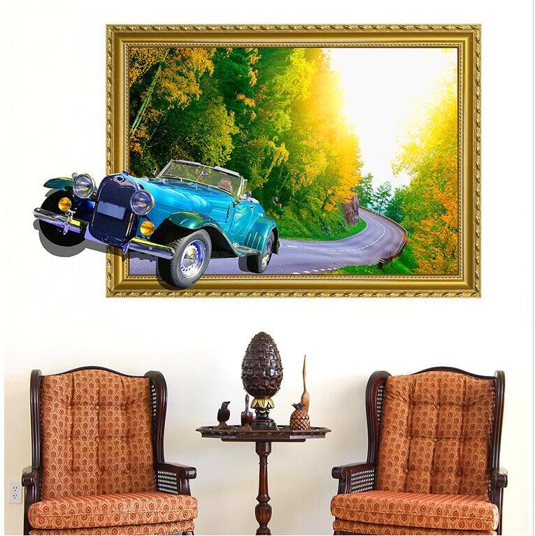 Autocollants 3d Stickers muraux salon canapé décorations murales pays américain voiture classique cadre de voiture