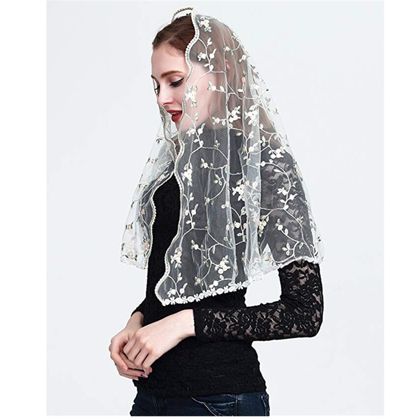Embroided Floral Lace Catholic Veil Mantilla for Church Head Covering Latin Mass Chapel mantilla negra velo negra Voile mantille